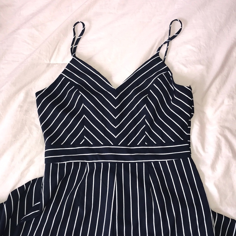 navy blue and white striped romper
